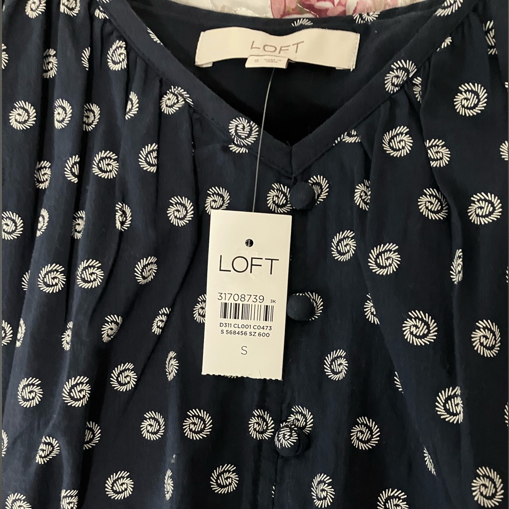 NWT LOFT Cute Navy & White Print 100% Cotton, Lined Camisole, Adjustable Straps